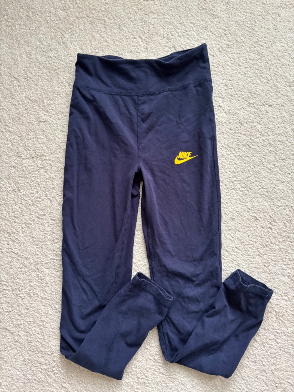 Nike Girls XL Leggings Navy Blue Yellow Swoosh Tight Fit Athletic Pants